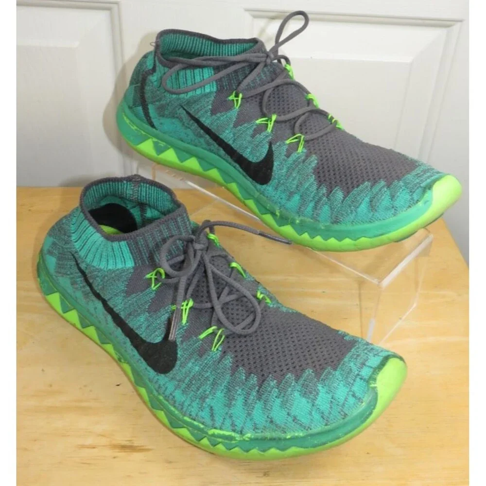 Nike Free Flyknit 3.0 Green/Lime/Gray Athletic Shoes Men's Size 11.5